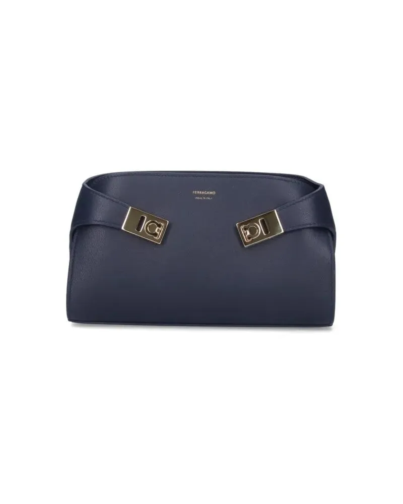 Ferragamo Hobo Bags Mini Crossbody Bag With Gold Gancini Buckle blau Blau