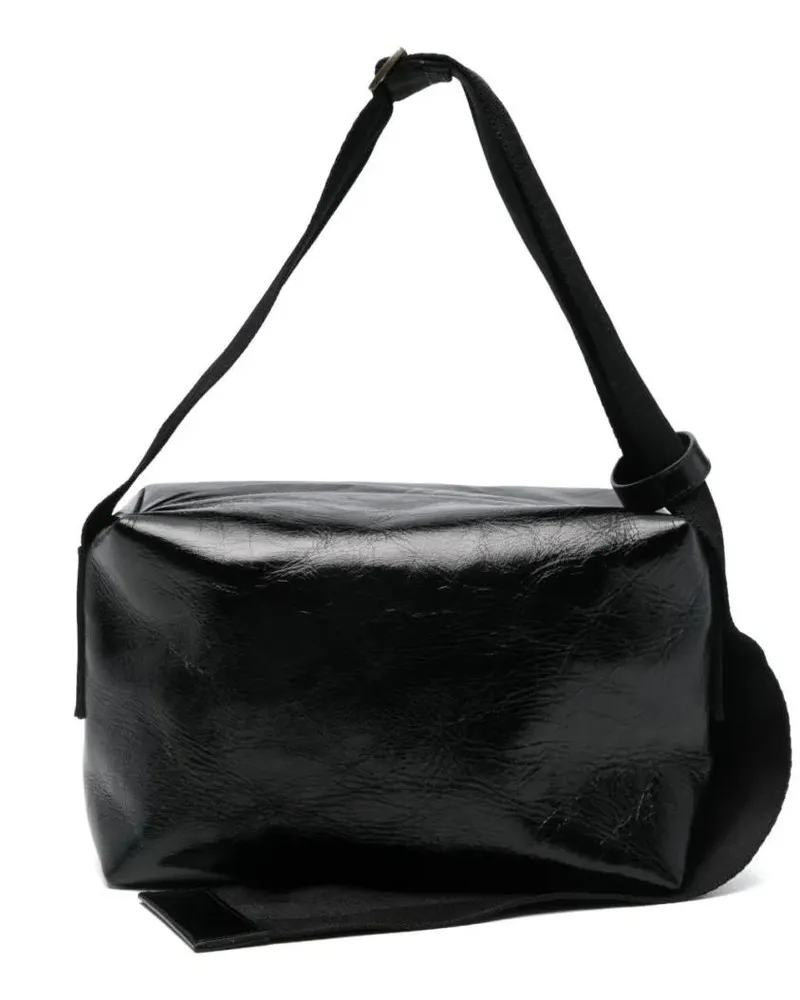 Uma Wang Hobo Bags Glossy Leather Shoulder Bag With Adjustable Strap schwarz Schwarz