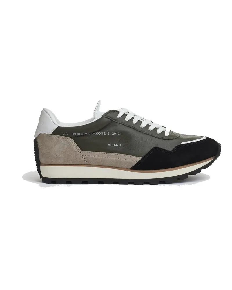 Hogan Low-Top Sneaker Running 86Er Green Leather Suede Beige And Black schwarz Schwarz