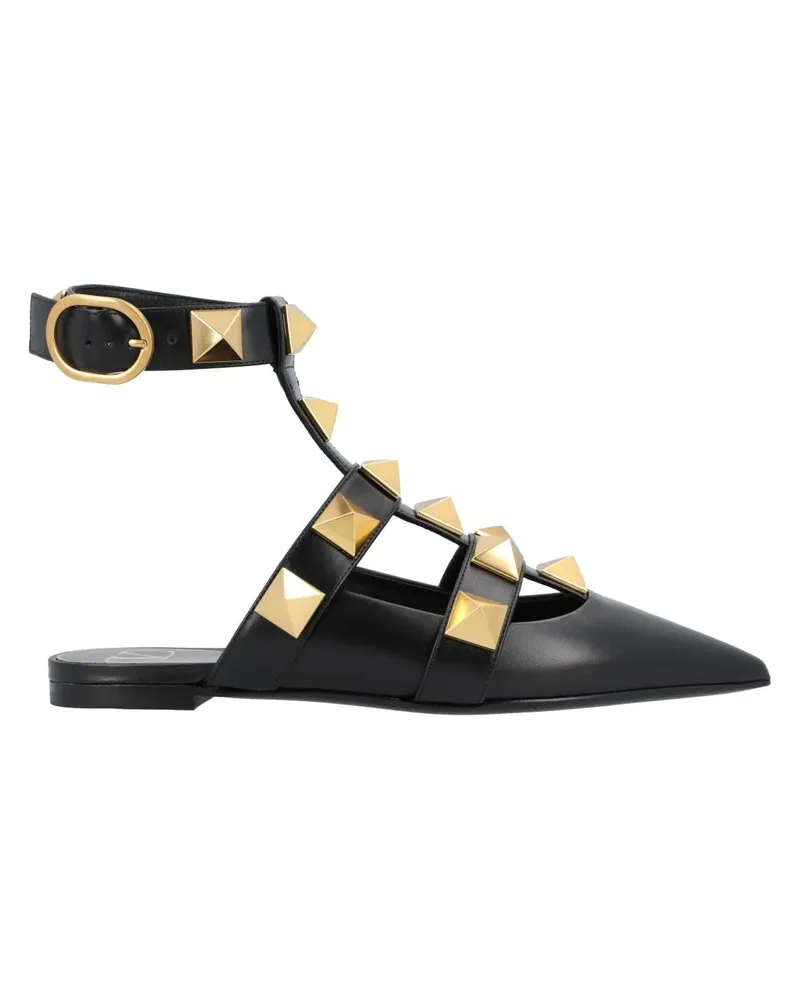 Valentino Garavani Slipper & Pantoletten Black Ballerinas With Iconic Roman Stud Rivets schwarz Schwarz