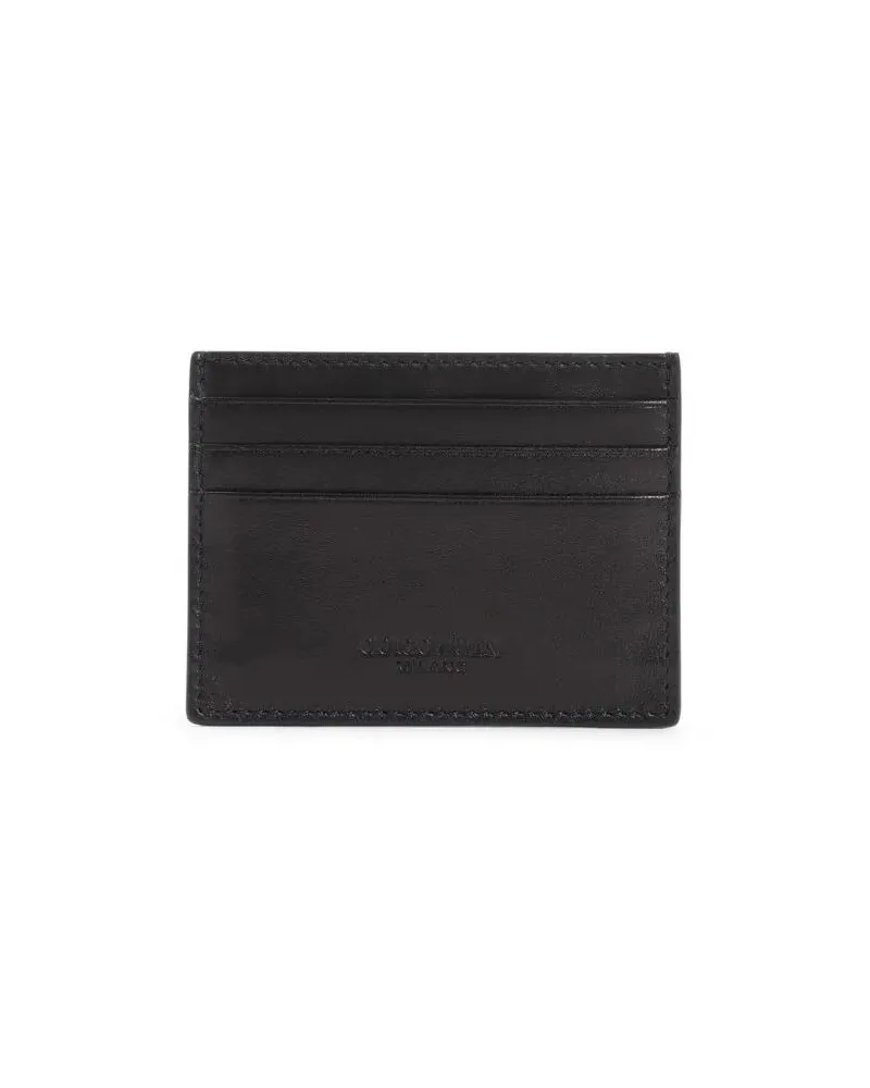 Giorgio Armani Portemonnaies Black Lamb Leather Credit Card Holder Schwarz