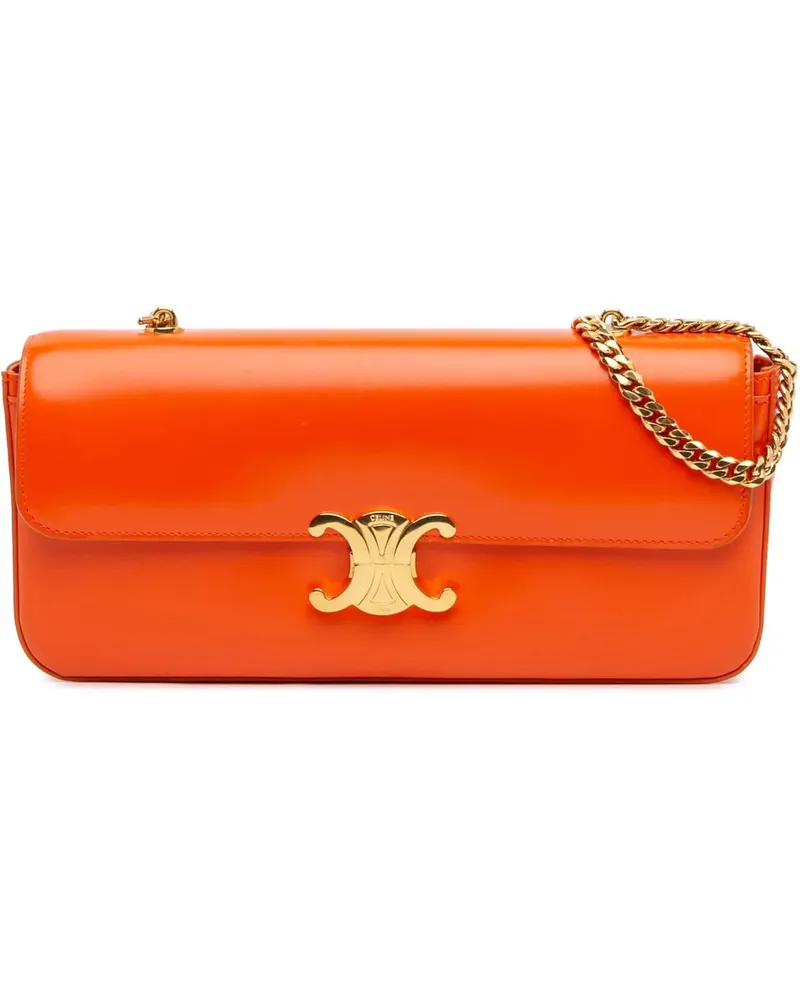 Celine Hobo Bags 2021 Triomphe Calfskin Cuir Chain Shoulder Bag orange Orange