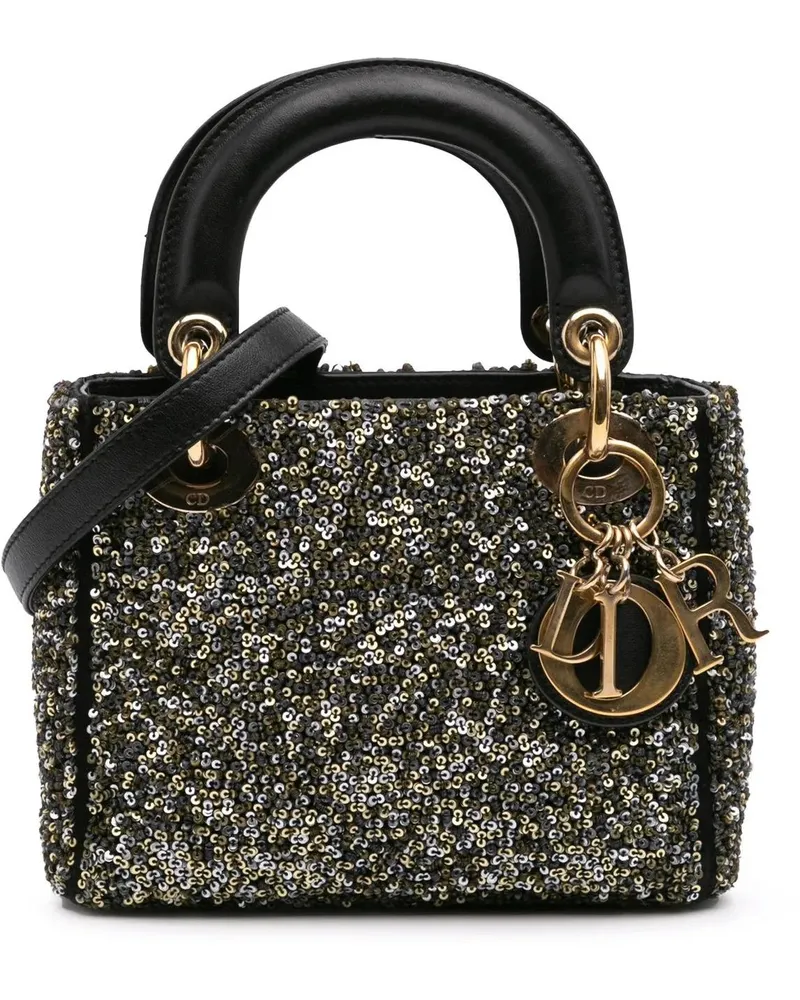 Dior Hobo Bags 2014 Mini Satin Sequin Embroidered Lady Dior schwarz Schwarz