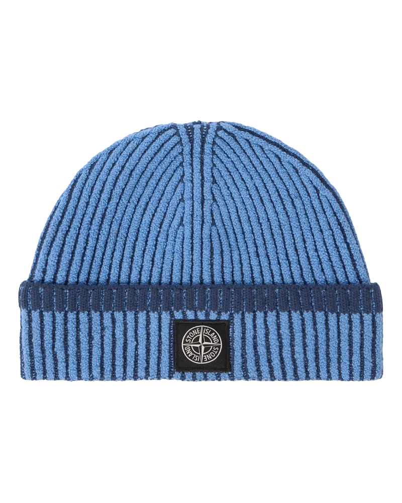Stone Island Caps & Mützen Gerippte Beanie mit Logo blau Blau