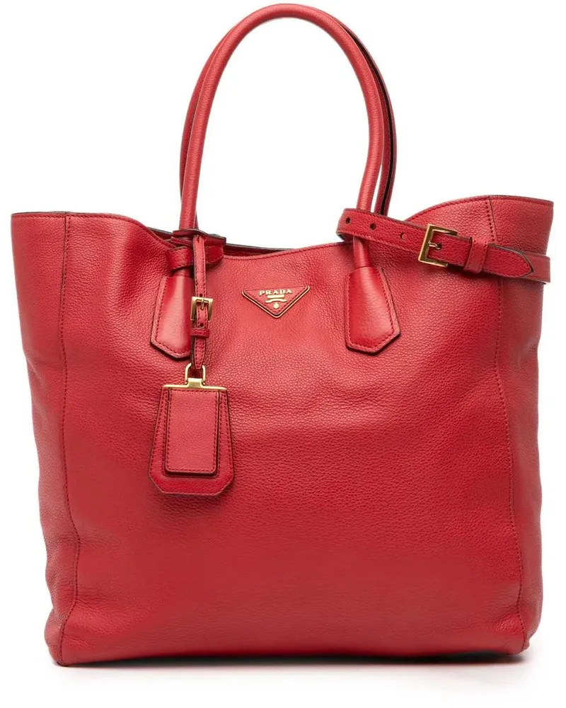 Prada Hobo Bags Vitello Daino Open Convertible Tote rot Rot
