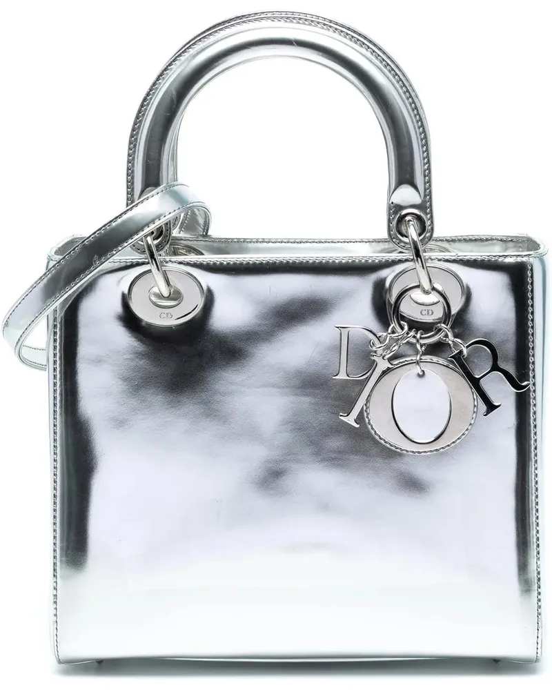Dior Hobo Bags Medium Metallic Patent Lady Dior silberfarben Silber