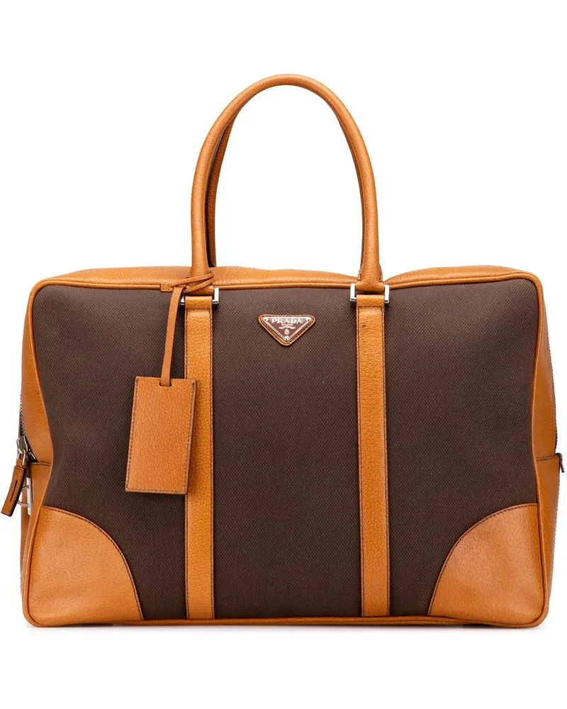 Prada Weekender Cinghiale Trimmed Canvas Canapa Travel Bag braun Braun