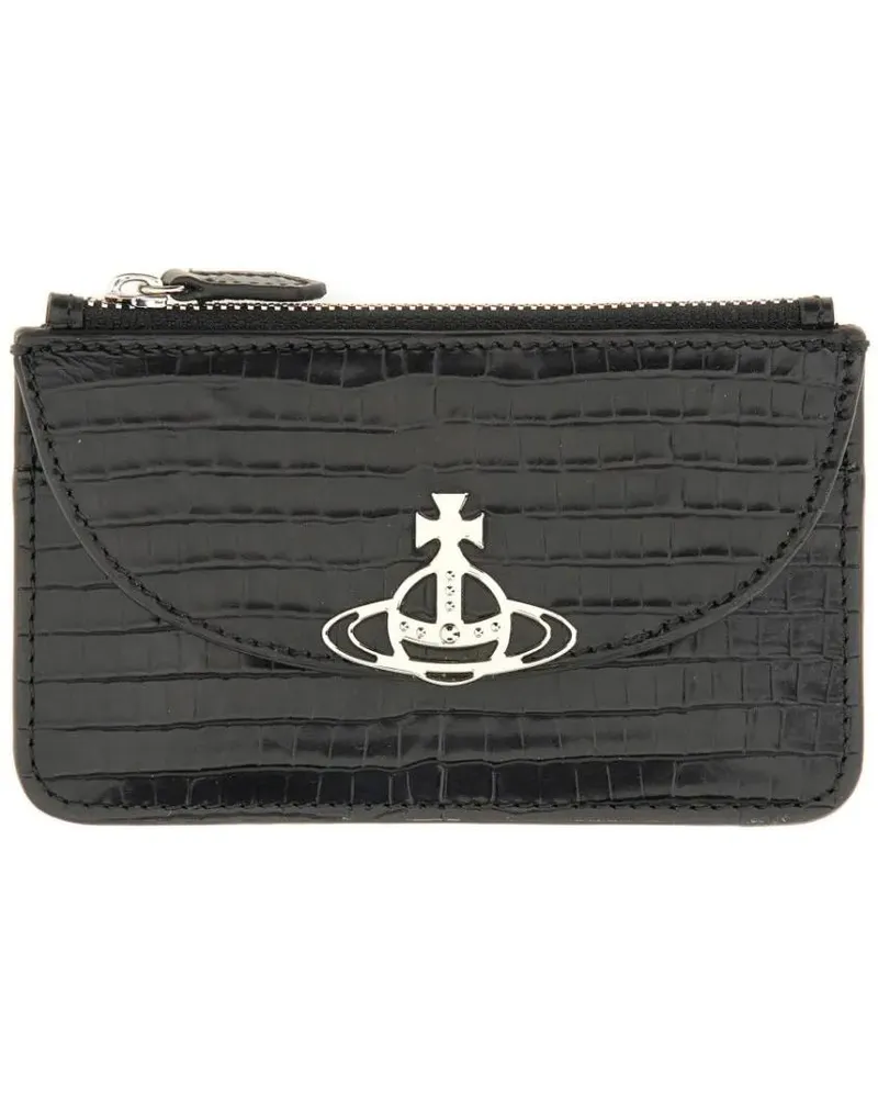 Vivienne Westwood Portemonnaie Textured Black Calf Leather Card Holder grau Grau