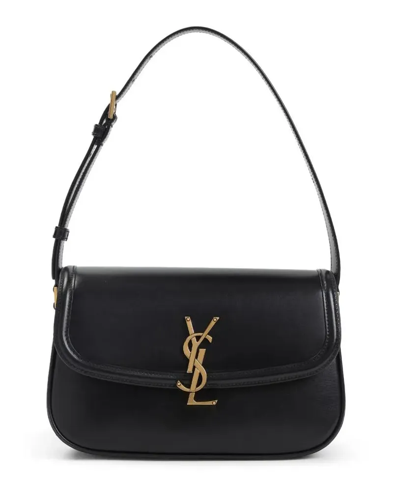 Saint Laurent Hobo Bags Brushed Leather Shoulder Bag With Prominent Logo D schwarz Schwarz