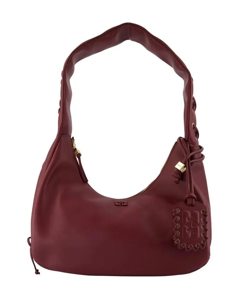 Ganni Hobo Bags Medium Laces Shoulder Bag - Leather - Burgundy schwarz Schwarz