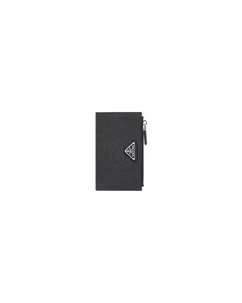 Prada Portemonnaies Black Calf Leather Credit Card Case schwarz Schwarz