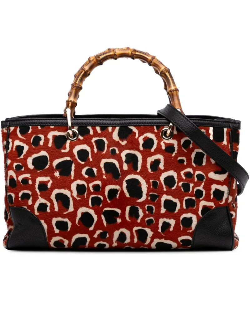 Gucci Hobo Bags 2016-2024 Medium Pony Hair Bamboo Shopper Satchel rot Rot