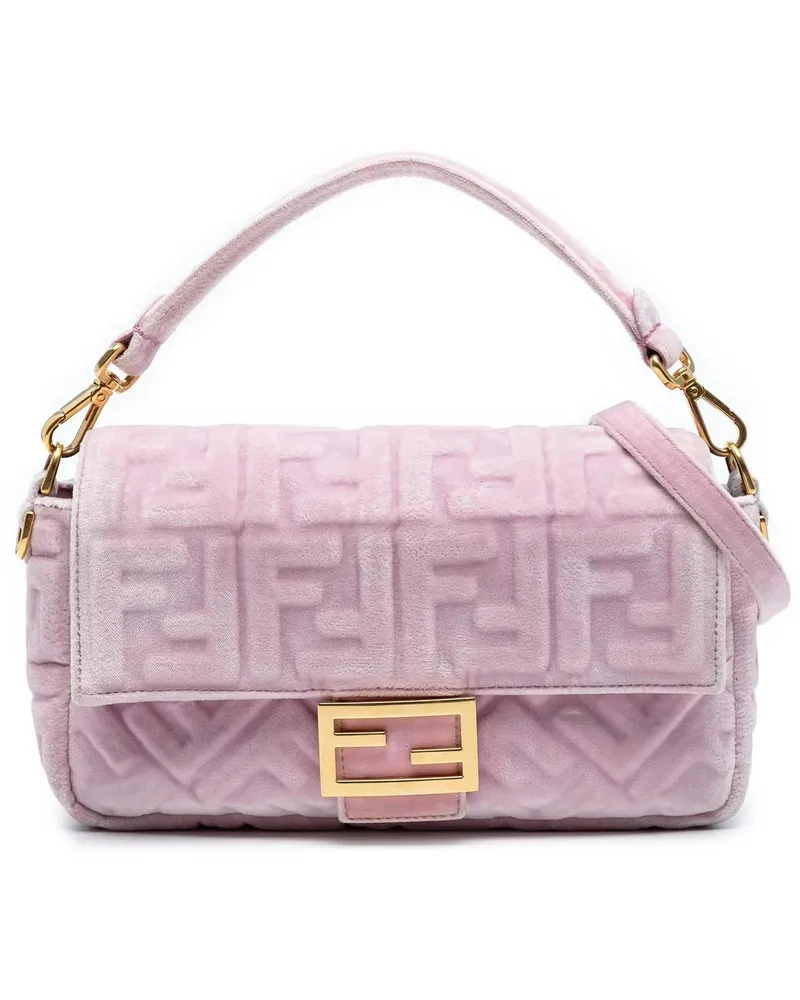 Fendi Hobo Bags Zucca Embossed Velvet Baguette Satchel rosa Gold