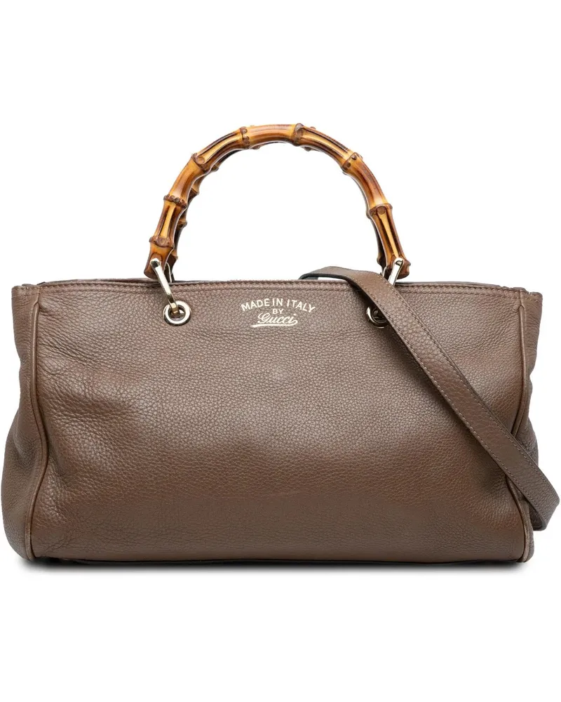 Gucci Hobo Bags Medium Calfskin Bamboo Shopper Satchel braun Braun