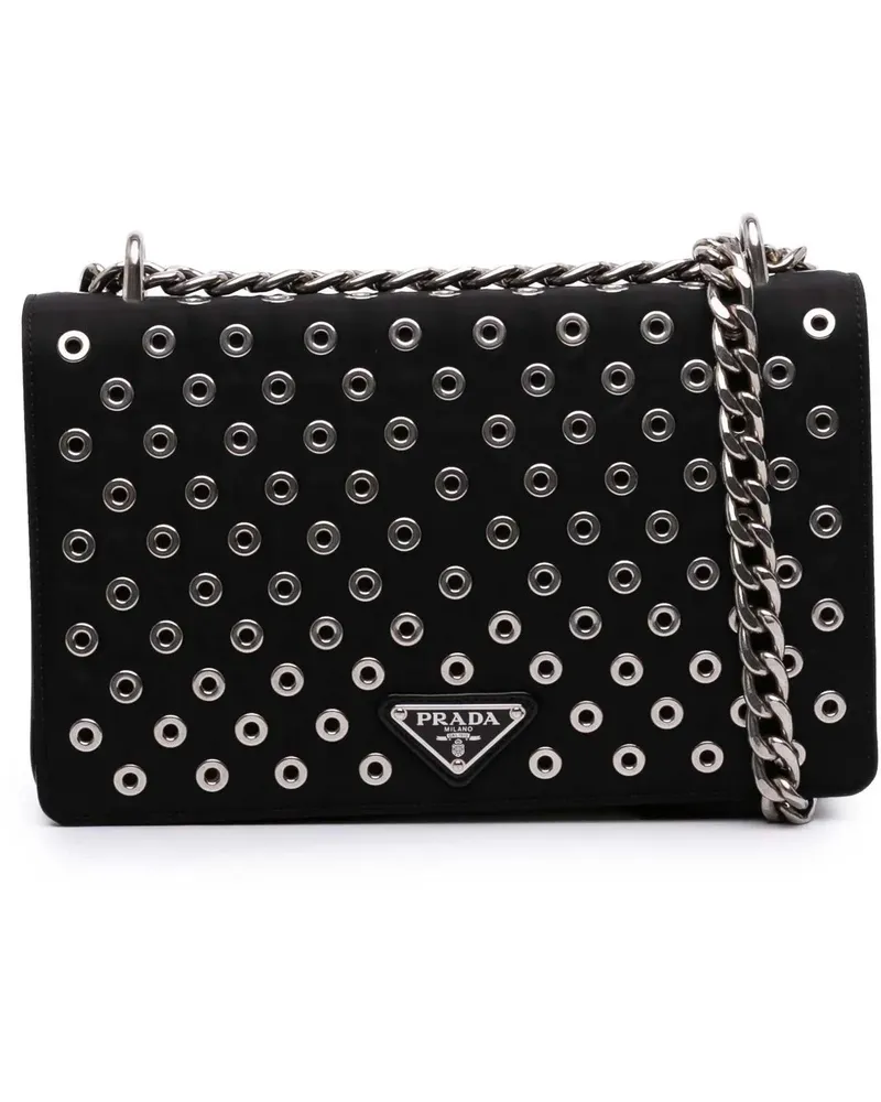 Prada Hobo Bags Tessuto Grommet Crossbody schwarz Schwarz