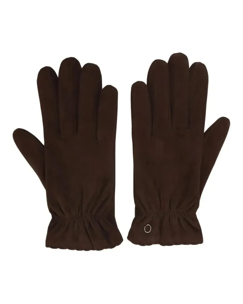Orciani Handschuhe Elegant Deep Brown Suede Gloves With Gathered Cuff schwarz Schwarz