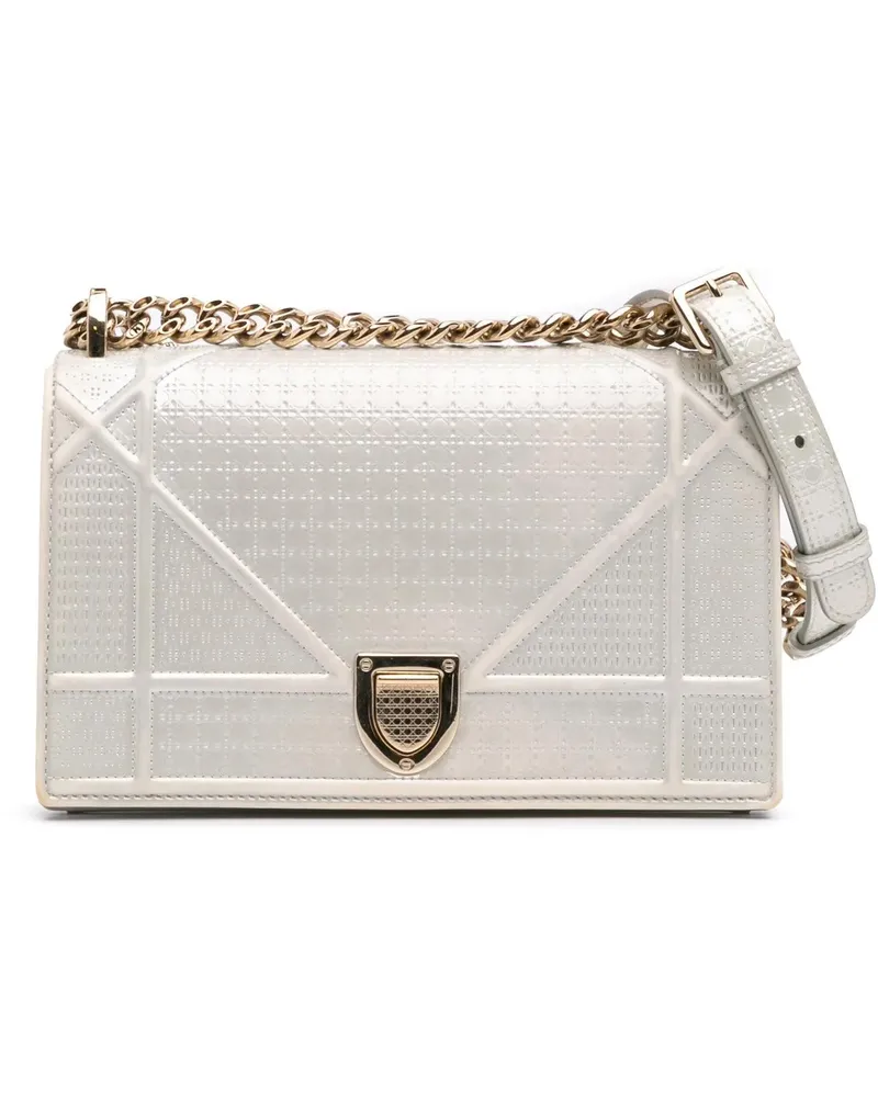 Dior Hobo Bags Small Metallic Patent Microcannage Diorama Flap silberfarben Silber