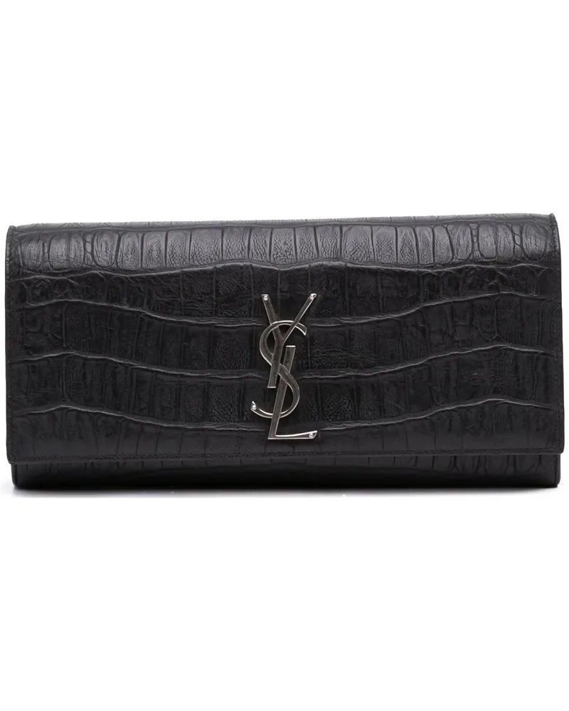 Saint Laurent Clutches Croc Embossed Leather Monogram Cassandre Clutch schwarz Schwarz