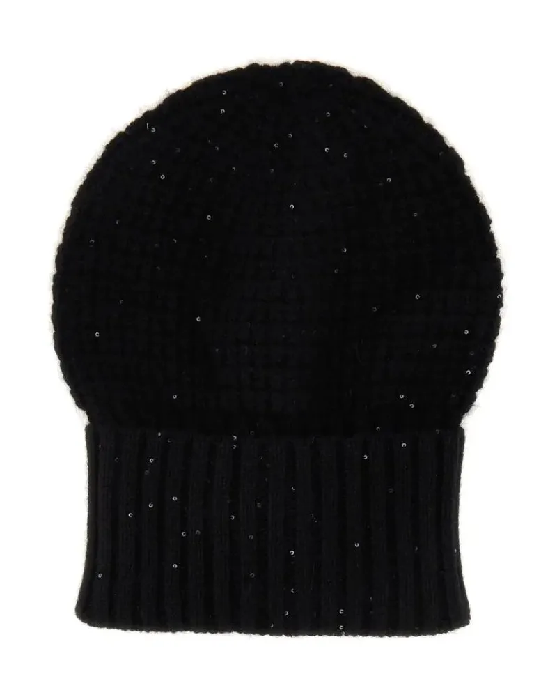 Fabiana Filippi Caps & Mützen Textured Beanie With Subtle Sequins And Ribbed Cuf schwarz Schwarz