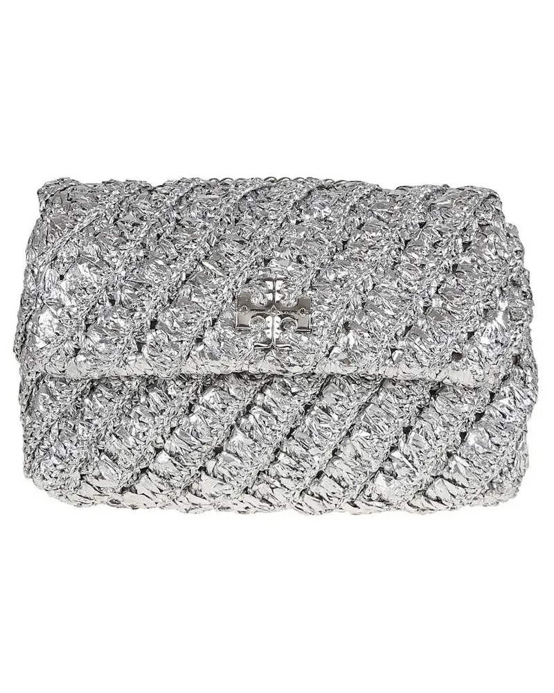 Tory Burch Hobo Bags Metallic Shoulder Bag With Textured Woven Design silberfarben 