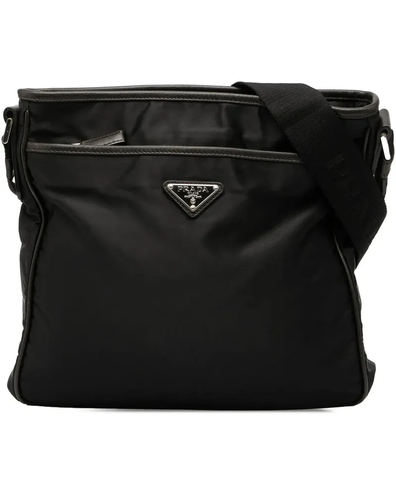 Prada Hobo Bags Tessuto Zip Top Crossbody schwarz Schwarz