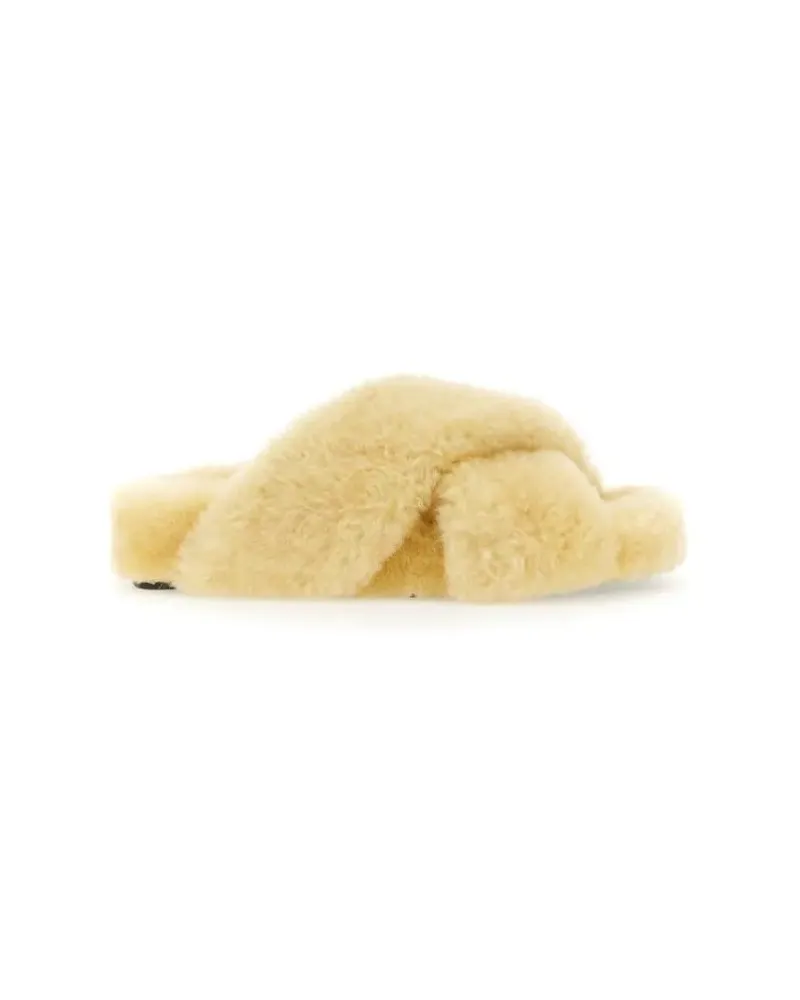 Jil Sander Sandalen Plush Shearling Cross-Over Sandal With Leather-Cov gelb Gelb