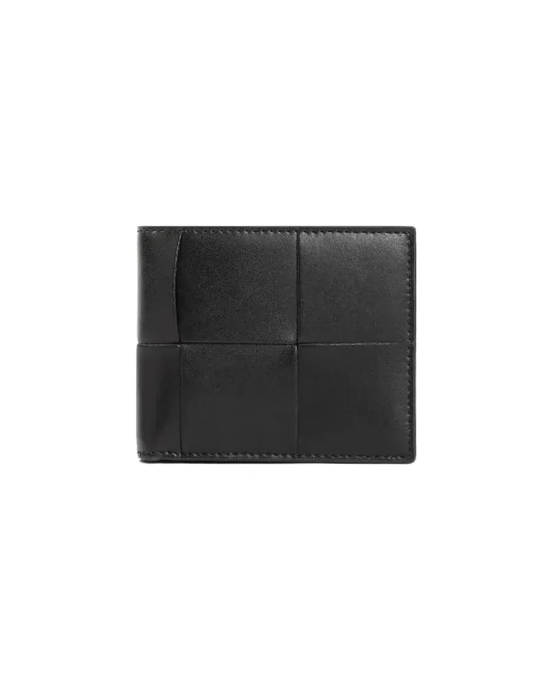 Bottega Veneta Portemonnaies Cassette Bifold Black Silver Calf Leather Wallet Schwarz