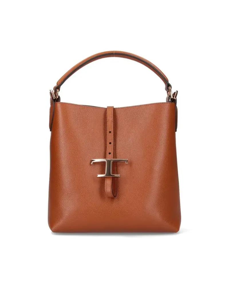 TOD'S Beuteltaschen Brown Textured Leather Bucket Bag With Adjustable braun Braun