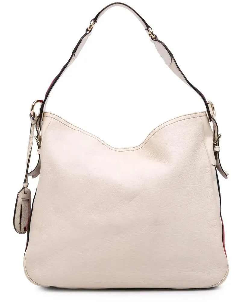 Gucci Hobo Bags Medium Pebbled Calfskin Web Heritage Shoulder Bag weiß Weiß