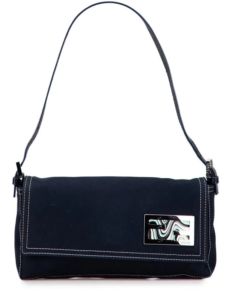 Fendi Hobo Bags Canvas FF Marble Baguette Shoulder Bag blau Blau