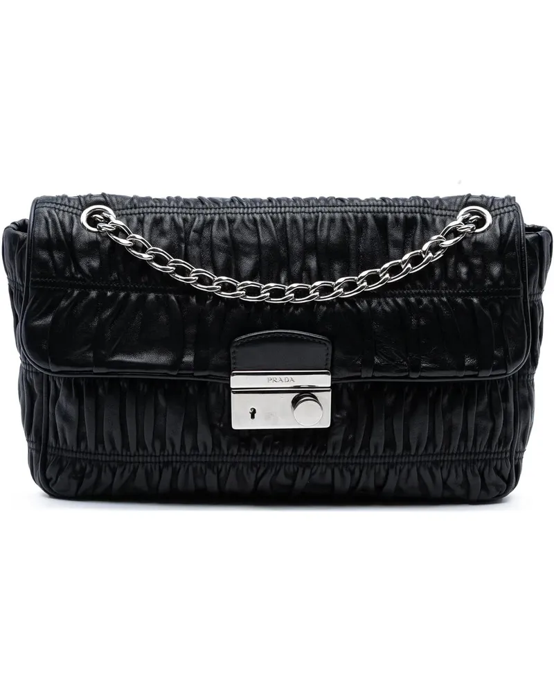 Prada Hobo Bags Medium Nappa Gaufre Sound Lock Shoulder Bag schwarz Schwarz