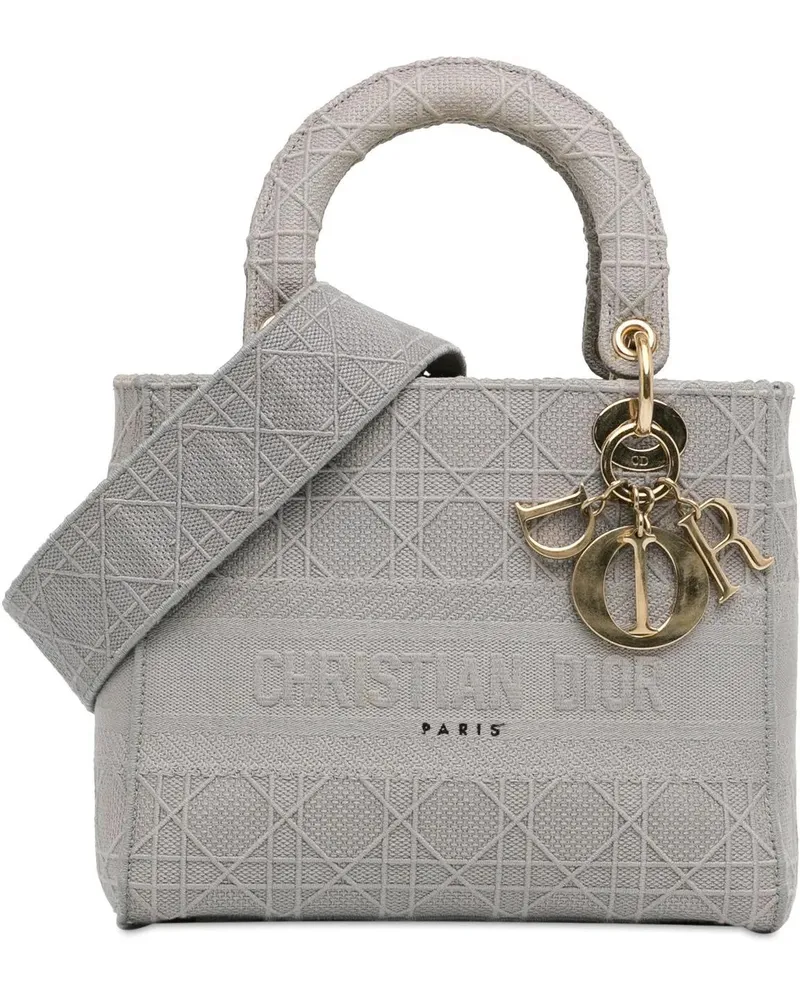Dior Hobo Bags 2020 Medium Canvas Cannage Lady D Lite grau Grau
