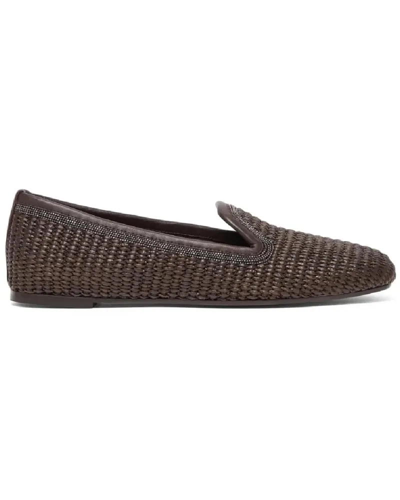 Brunello Cucinelli Woven Slip-On Brown Shoes With Elegant Detailing bunt Bunt