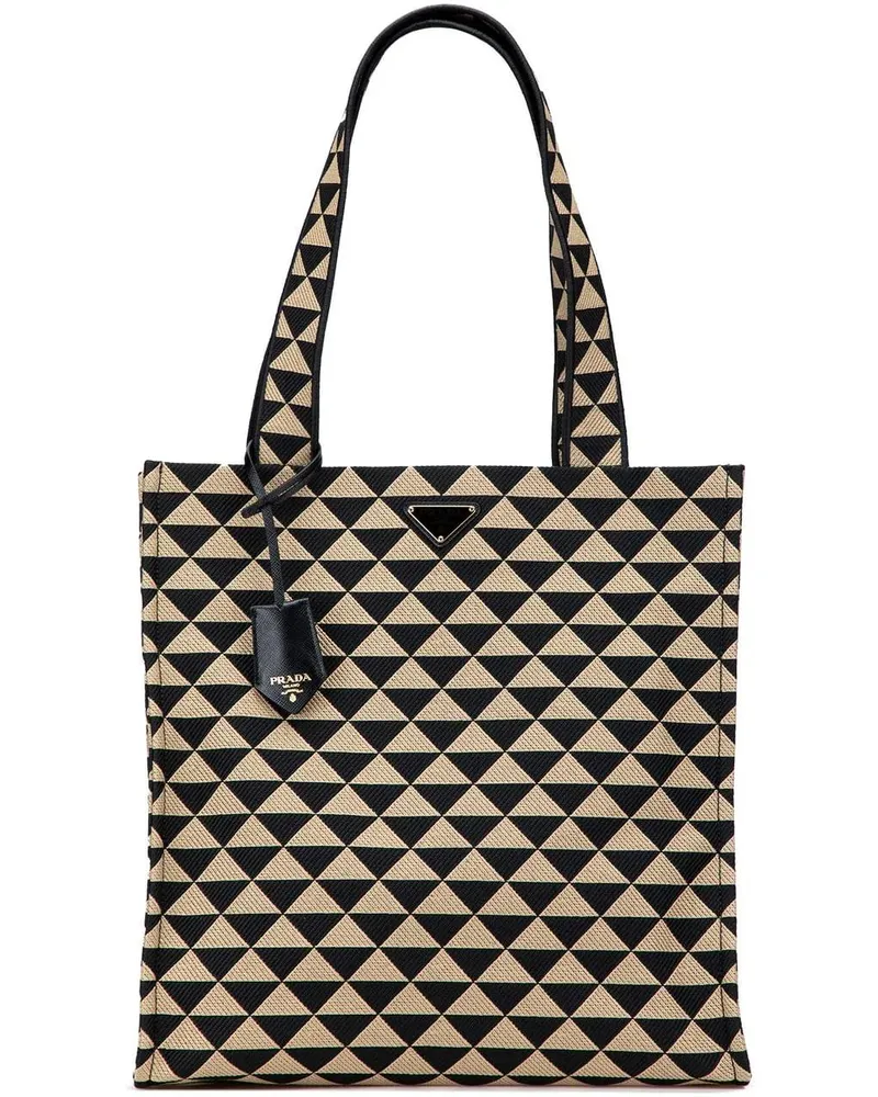 Prada Shopper Embroidered Canvas Triangolo Symbole Shopping Tote braun Braun