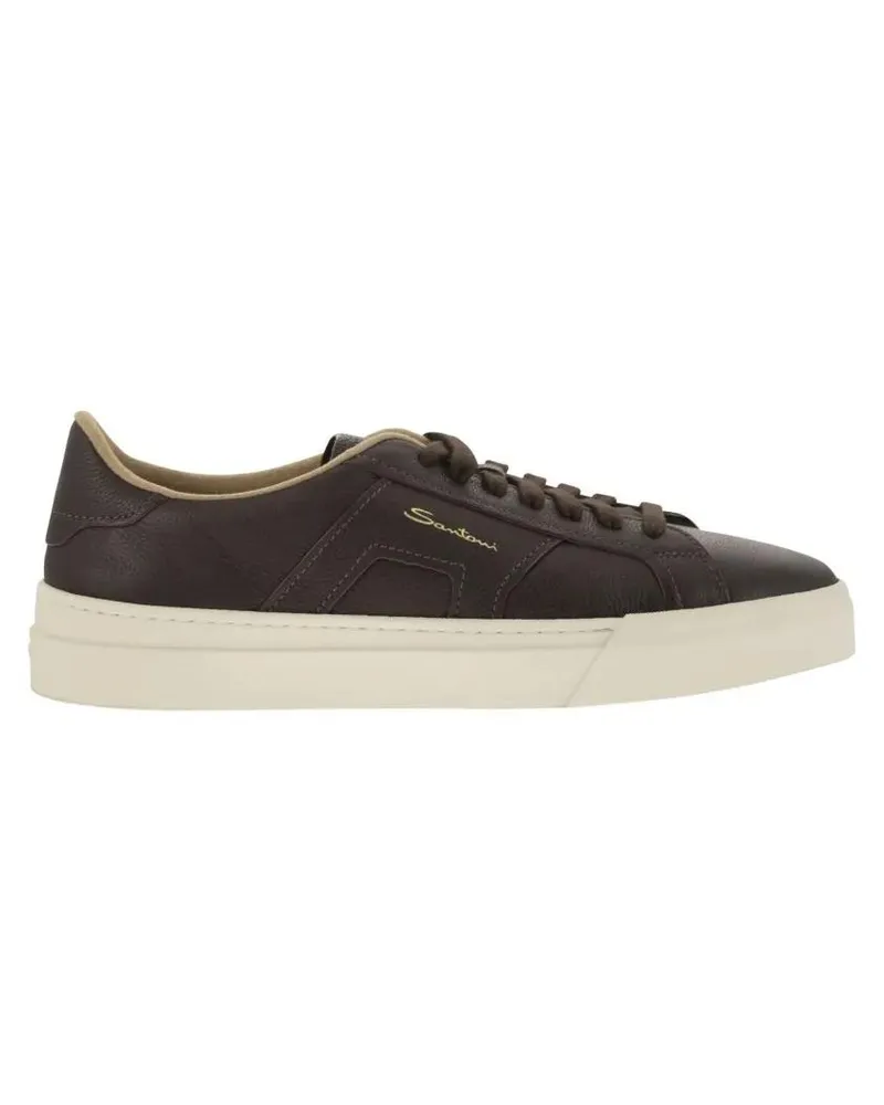 Santoni Low-Top Sneaker Tumbled Leather Double Buckle Trainer braun Braun