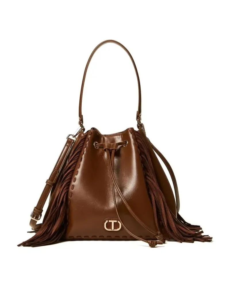 Twin-Set Beuteltaschen Medium Bucket Bag With Fringe Details braun Braun