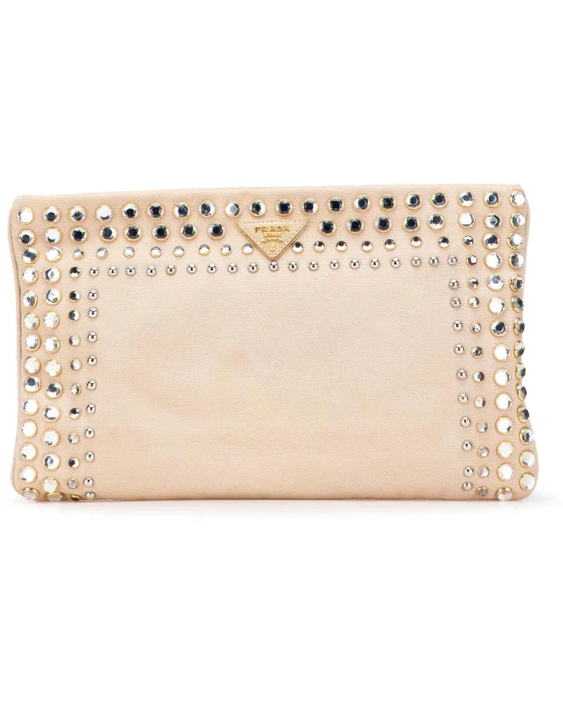 Prada Clutches Canvas Canapa Studded Vernice Clutch braun Braun