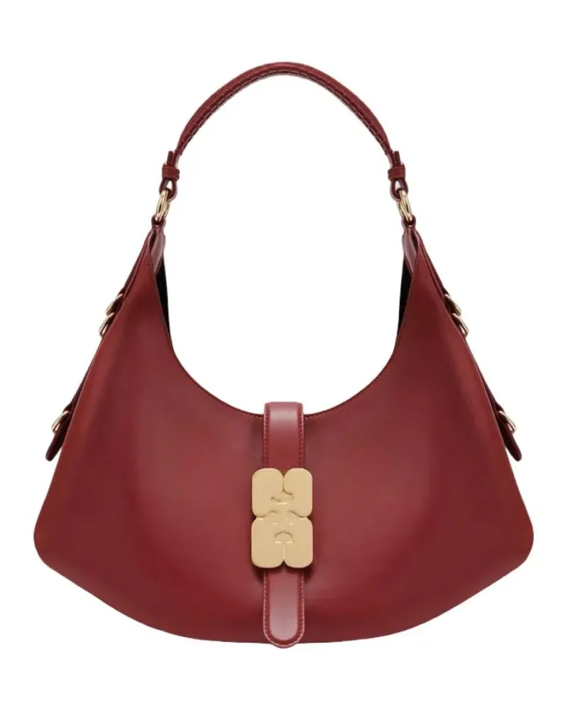 Ganni Crossbody Bags Crescent-Shaped Burgundy Handbag With Gold-Tone Ha rot Rot