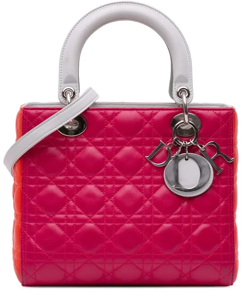 Dior Hobo Bags 2015 Medium Tricolor Lambskin Cannage Lady Dior rosa Gold