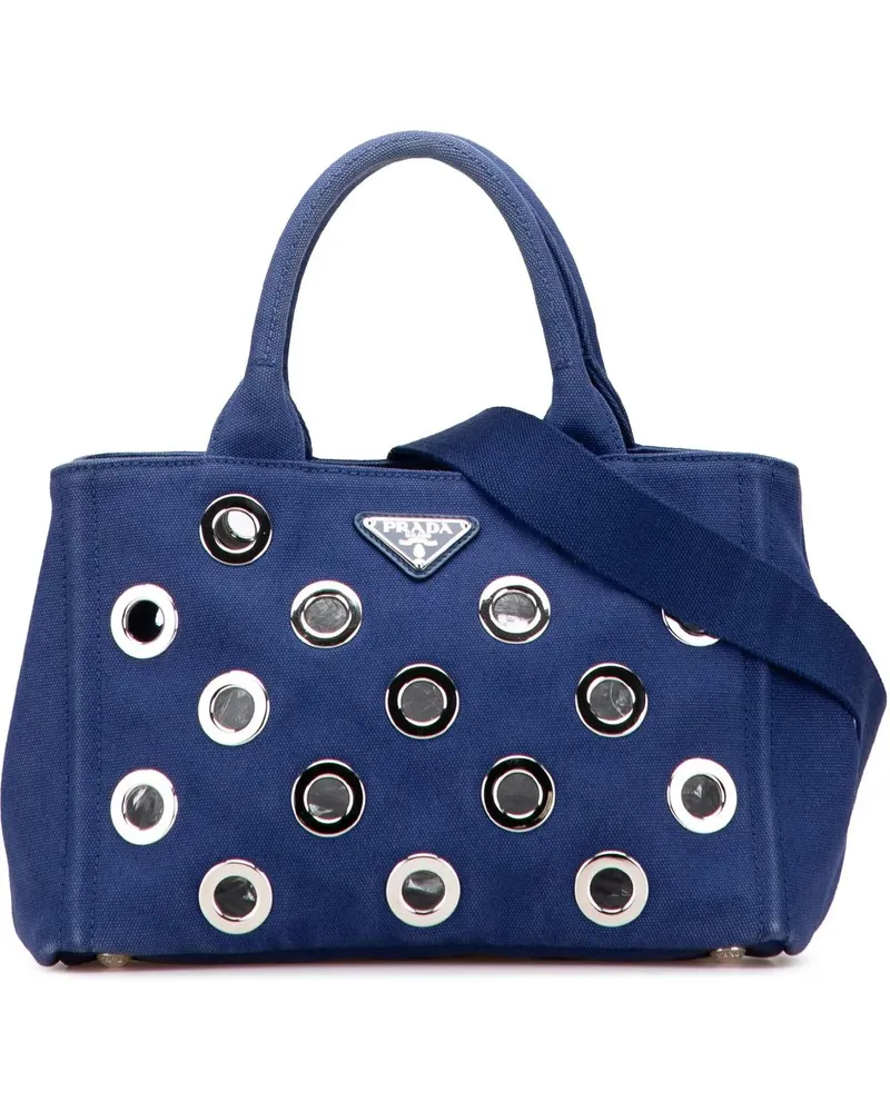 Prada Hobo Bags Small Canvas Canapa Grommet Satchel blau Blau