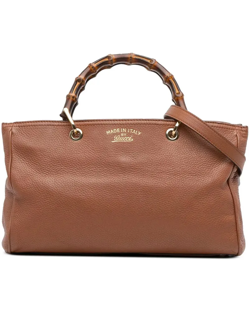 Gucci Hobo Bags Medium Calfskin Bamboo Shopper Satchel braun Braun