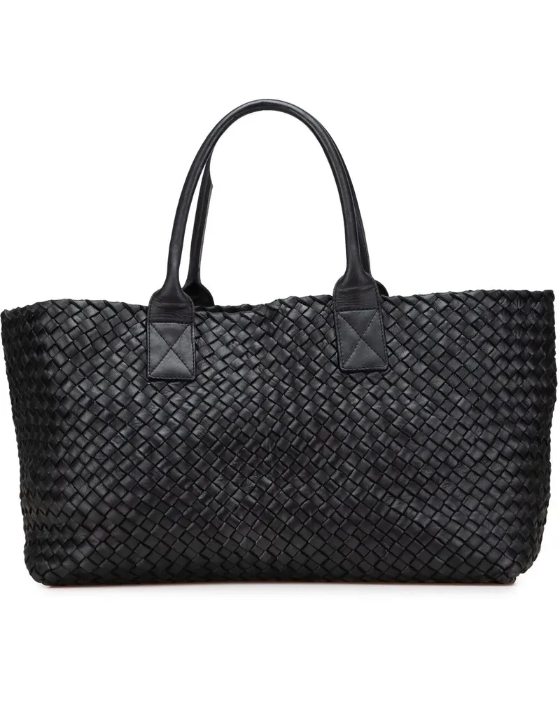 Bottega Veneta Shopper Medium Lambskin Intreccio Cabat Tote schwarz Schwarz