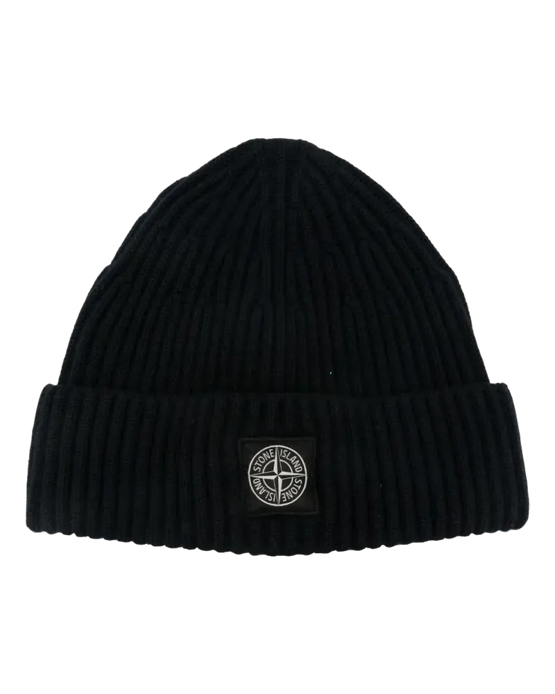 Stone Island Caps & Mützen Gerippte Beanie Logo-Patch schwarz Schwarz