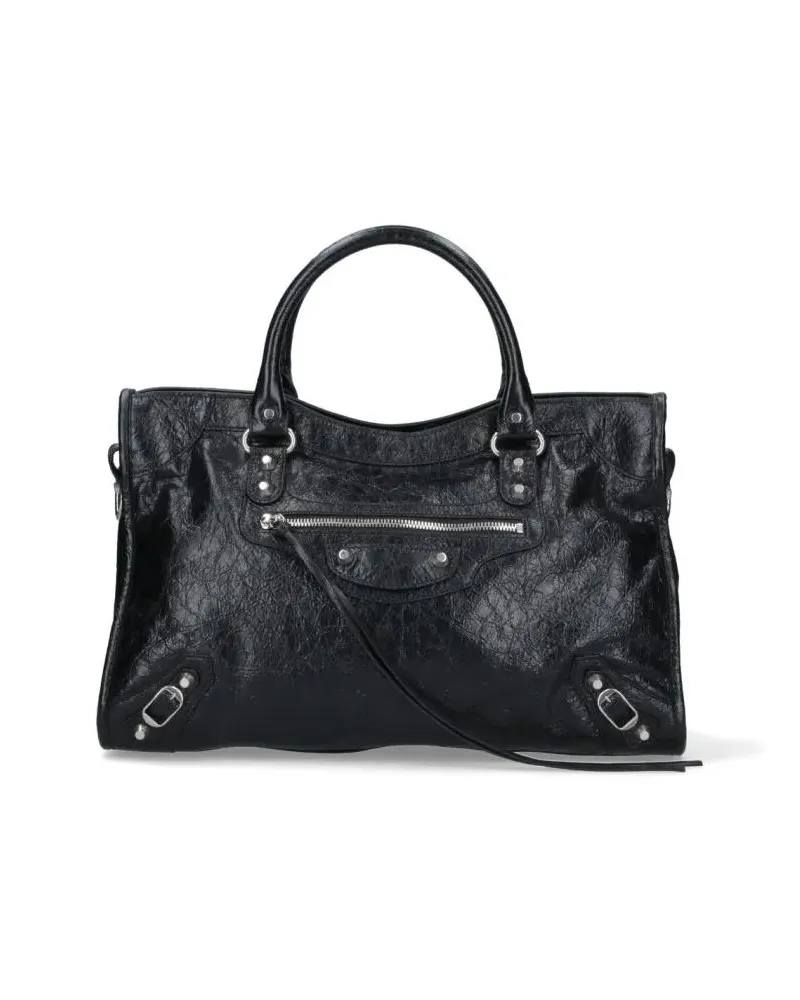 Balenciaga Hobo Bags Structured Black Bag With Smooth Finish schwarz Schwarz