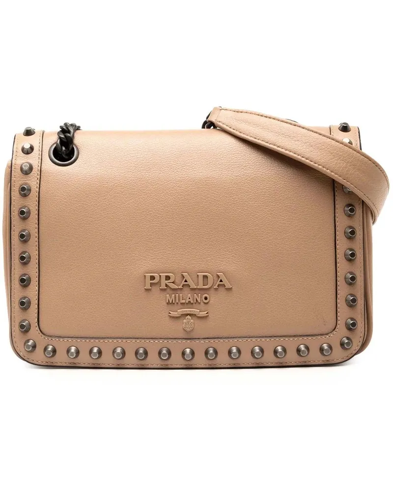 Prada Hobo Bags Glace Calfskin Studded Crossbody braun Braun