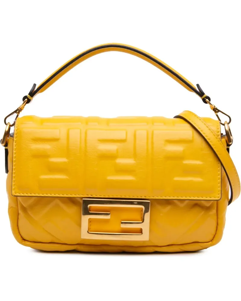 Fendi Hobo Bags 2010-2025 Mini Zucca Embossed Leather Baguette Sat gelb Gelb