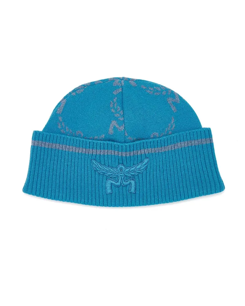 MCM Caps & Mützen Beanie aus Wolle und recyceltem Kaschmir in Lauret blau Blau
