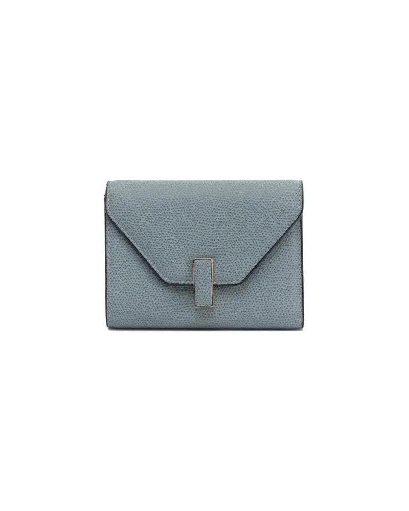 Valextra Portemonnaie Textured Blue Leather  Wallet blau Blau
