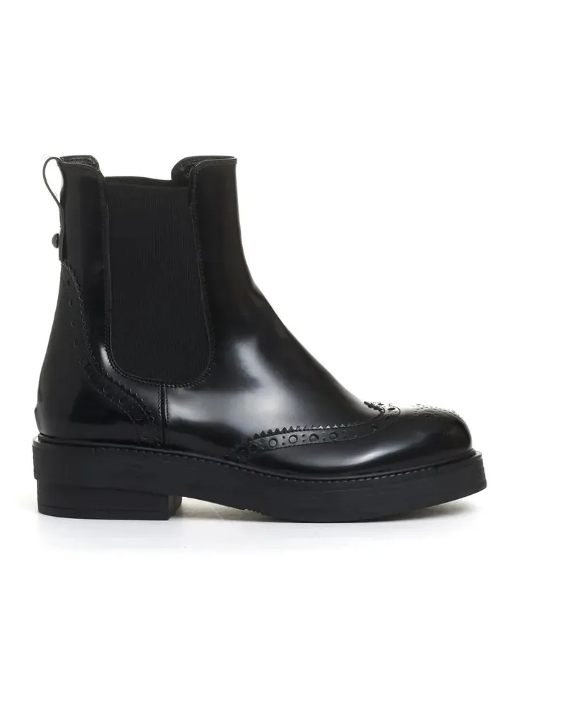 Strategia / JFK Stiefel Black Leather Ankle Boots with Brogue Detailing schwarz Schwarz