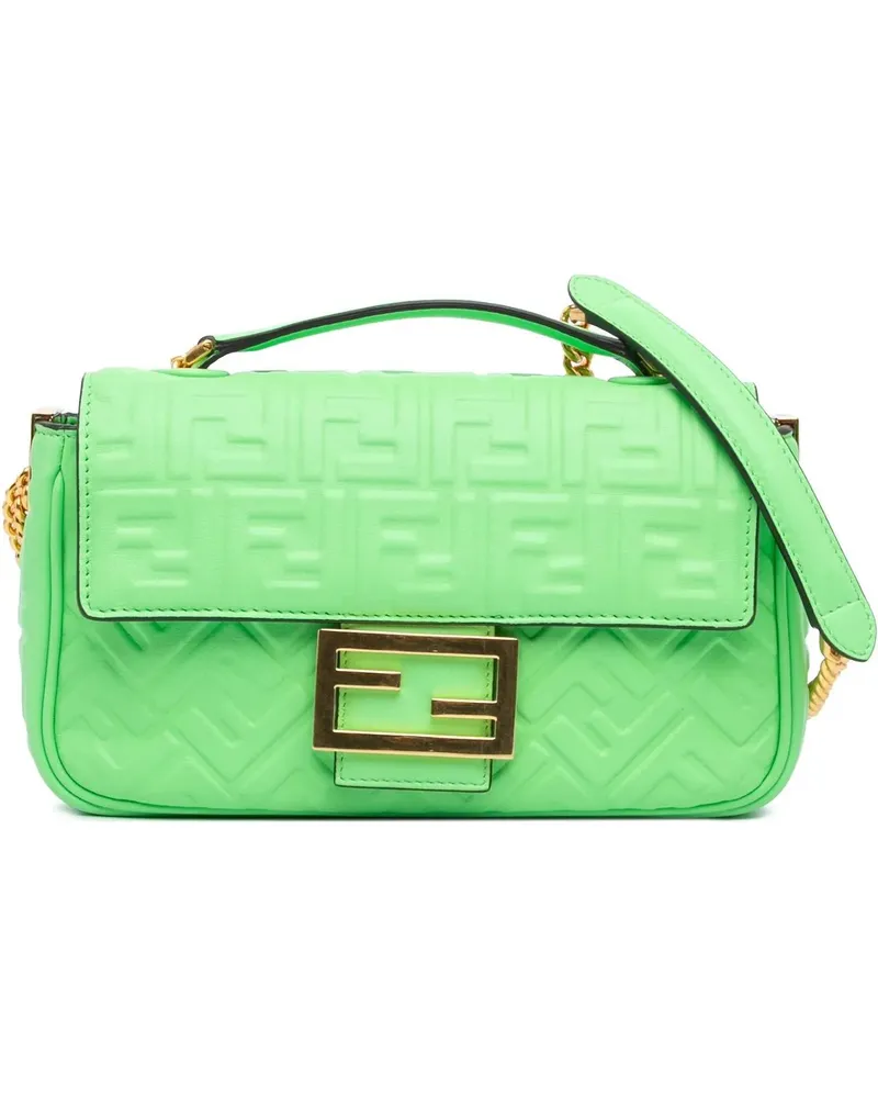 Fendi Hobo Bags 2010-2024 Zucca Embossed Leather Chain Midi Baguet grün Grün